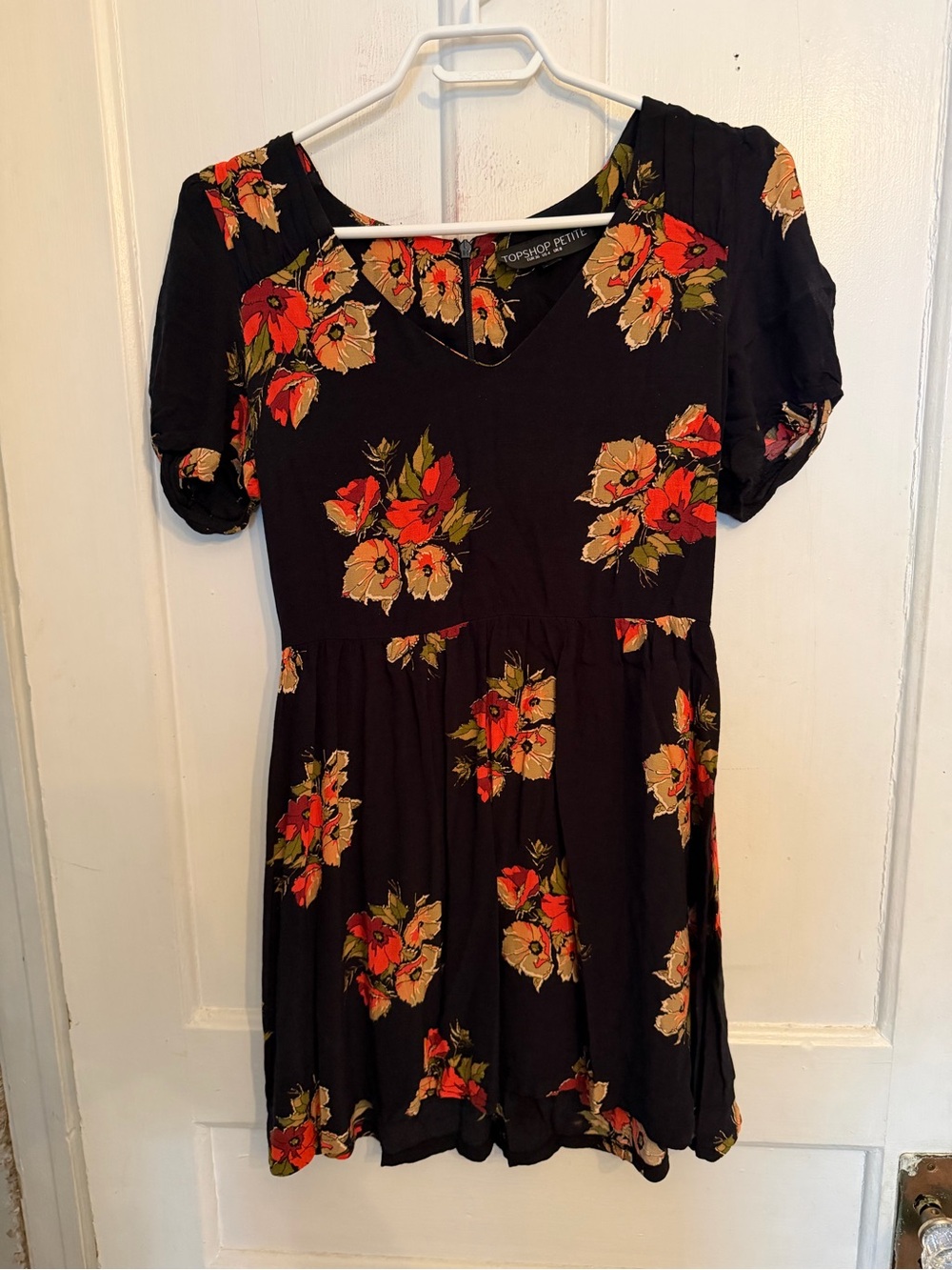 Topshop Black Mini Dress with Red and Tan Floral Print